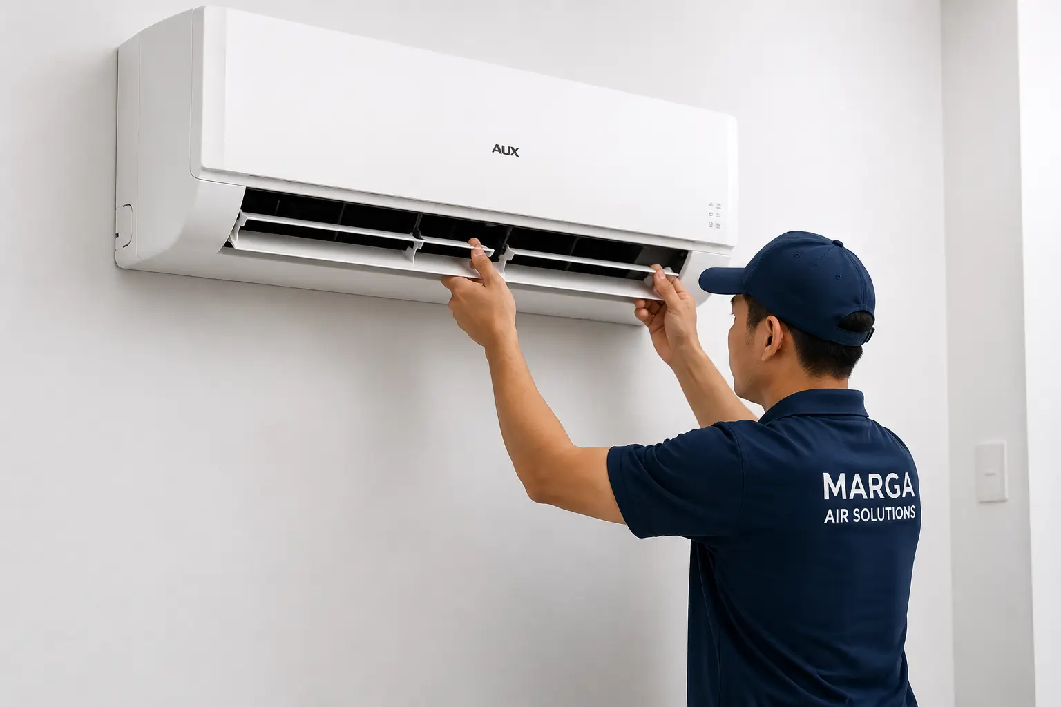 HVAC Installation - Professional technician installing aircon